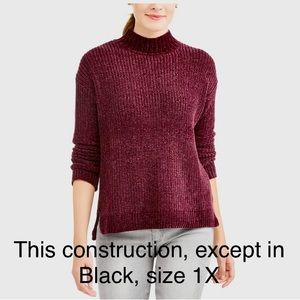 Denim & Company 1X Black Chenille Long Sleeve Pullover Sweater Tunic NIP